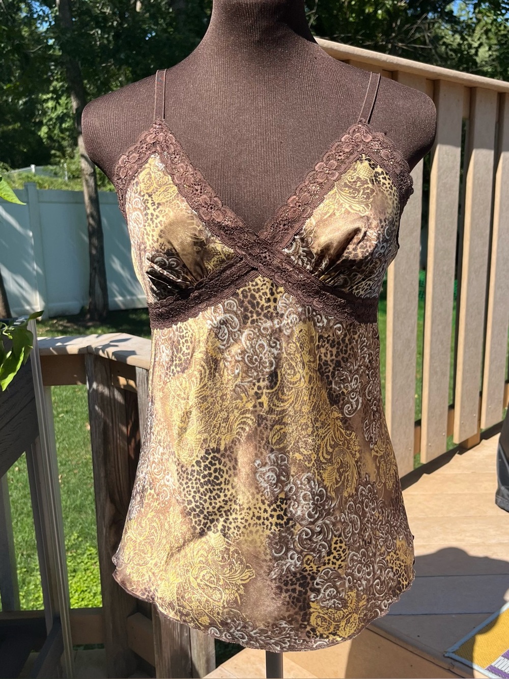 Y2K EK Designs Satin Lace Trim Animal Print Paisley Camisole Tank Top Size M